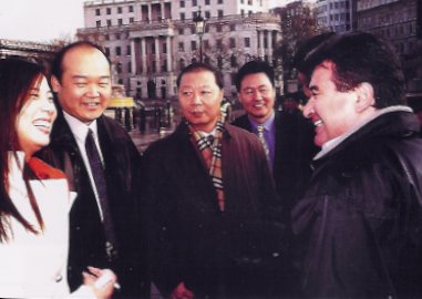 Tony speaks to the staff from the Chinese Embassy in London including the Consul General Sun Dali (second left) and his wife