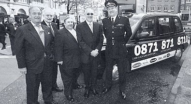 The major players in the One Number set up (I-R) Brian Rice, Geof Kaley (Xeta), Geoffrey Riesel (RTL), Mike Galvin (ComCab) and the Met Police Commissioner Sir John Stevens.