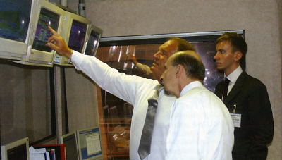 Brian shows Mr Hulme Cross and PR consultant Henry Burkitt the dispatches "box" in the call centre