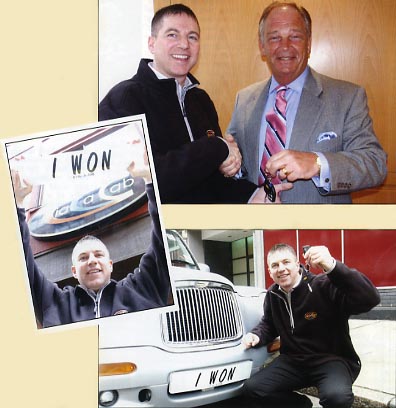 Top: Brian Rice with his TXII Keys Inset: Telling the world who Won! Bottom: Richard with his new cab - courtesy of DaC 