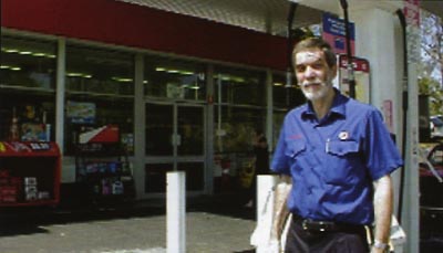 Howard at his 'servo' forecourt