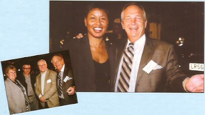 Brian with Mary Dowdye, who will be taking on many of Roy Ellis' former duties  Inset Pic: Brian Makes friends with the cab trade press: L-R Sandie Goodwin, John Pace and Bob Fisher