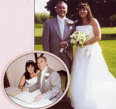 Keith and Tammy in the "official" pose!  Inset: The happy couple sign the register