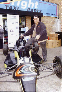 Sid Nathan (K88) isn't silly, he decides to pose outside the Formula Ford cart