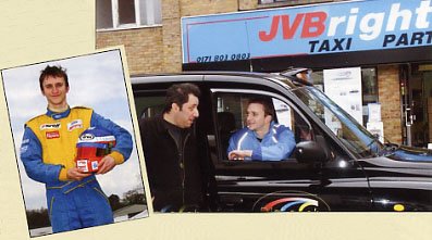 Pic above: Barry Groner (V30) tries to get his own back on Linton Stutely after getting stuck in his racing car by letting him sit in his TX2 (see cover pic)  Insert Pic: Linton Stutely on race day