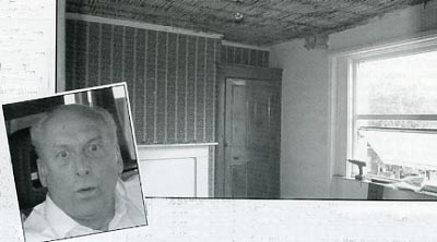 Tom's bedroom ceiling minus plaster!  inset: Tom looks shocked as he tells Call Sign of the Collapse
