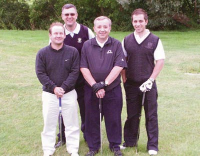 Keith Cains team with DaC controller Lee  Morland, Ian Smith (American Golf) and Mike Cain (Zenith Bank)