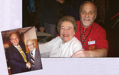 Millie and Gerry at the party.  Inset pic: Lou meets Brian Rice on his visit to DaC in 2003
