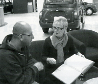 M&O archivist Sue Hughes with Mo as they look up the record of VNF 150