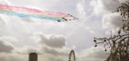 The Red Arrows fly over Waterloo Bridge