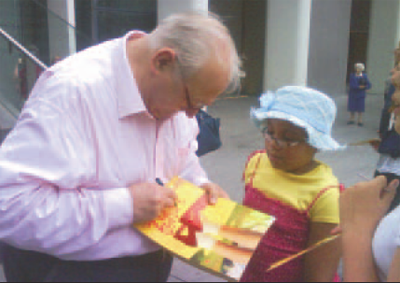 Stacey gets Roy Hudd's autograph - one day he may have to ask for hers...