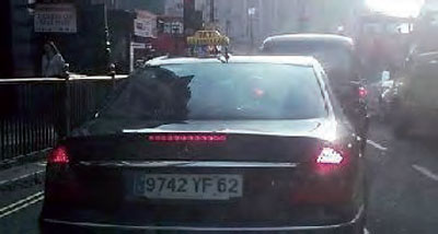 French taxi in London on the tube strike day.