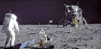 Buzz Aldrin on the moon in 1969 by the Lander