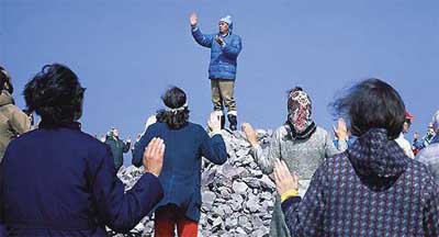 George King speaking to his followers on Holdstone Down in Devon Pic courtesy the Aetherius Society
