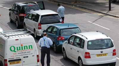 AL car stops and 3 cars pile into the back!