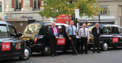 The DaC drivers wait in Hanover Square for their next Vodafone journey