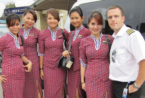Russell Whitbread with some Susi Air Stewardesses in Indonesia