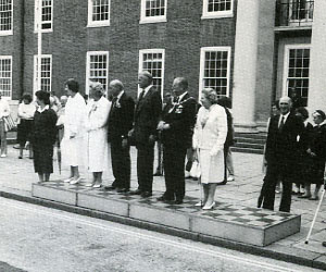 The dignitaries line up on the dais outside Worthing Town Hall (with Bill Tyzack BEM) waiting for the traditional march past