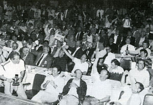 These happy faces are of cab drivers and helpers during a sing-song at the Worthing luncheon. Are you in the picture?